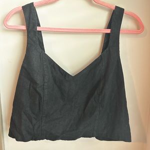 Black linen blend crop top